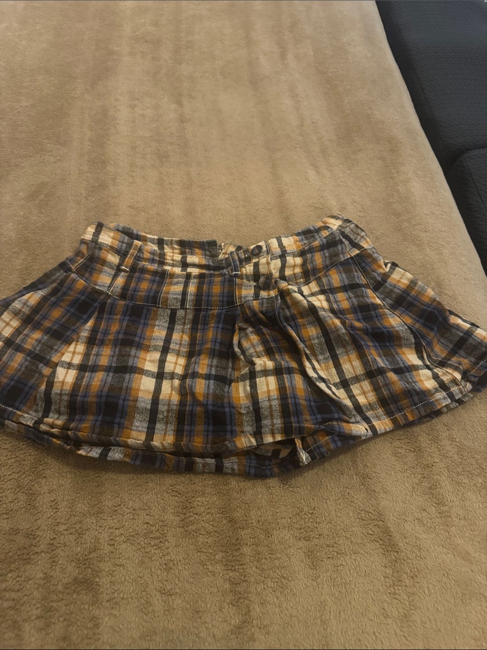Free People Plaid Circle Skort in Mustard, Navy & Cream
